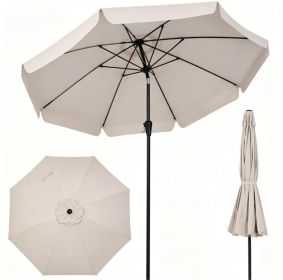 Beige 10ft Scalloped Patio Umbrella with PushButton Tilt, Vented Outdoor Market Parasol with Crank Lift
