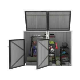 Garbage Bin Shed Stores 2 Trash Cans Metal Outdoor Bin Shed for Garbage Storage,54 cubic feet of space,Stainless Galvanized Steel