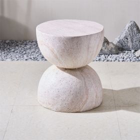 Direct Wicker Magnesium Oxide Marble-Look Accent Table, Sculptural Hourglass Design, Modern Indoor/Outdoor Side Table