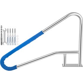 Pool Rail 55x32 Pool Railing 304 Stainless Steel 250LBS Load Capacity Silver Rustproof Pool Handrail Humanized Swimming Pool Handrail with Blue G