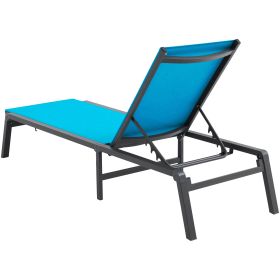 Chaise Lounge Chairs Outdoor, Aluminum Patio Lounge Chairs with Adjustable 5-Position (Color: Blue, Combination Type: 2 x Lounge Chairs)